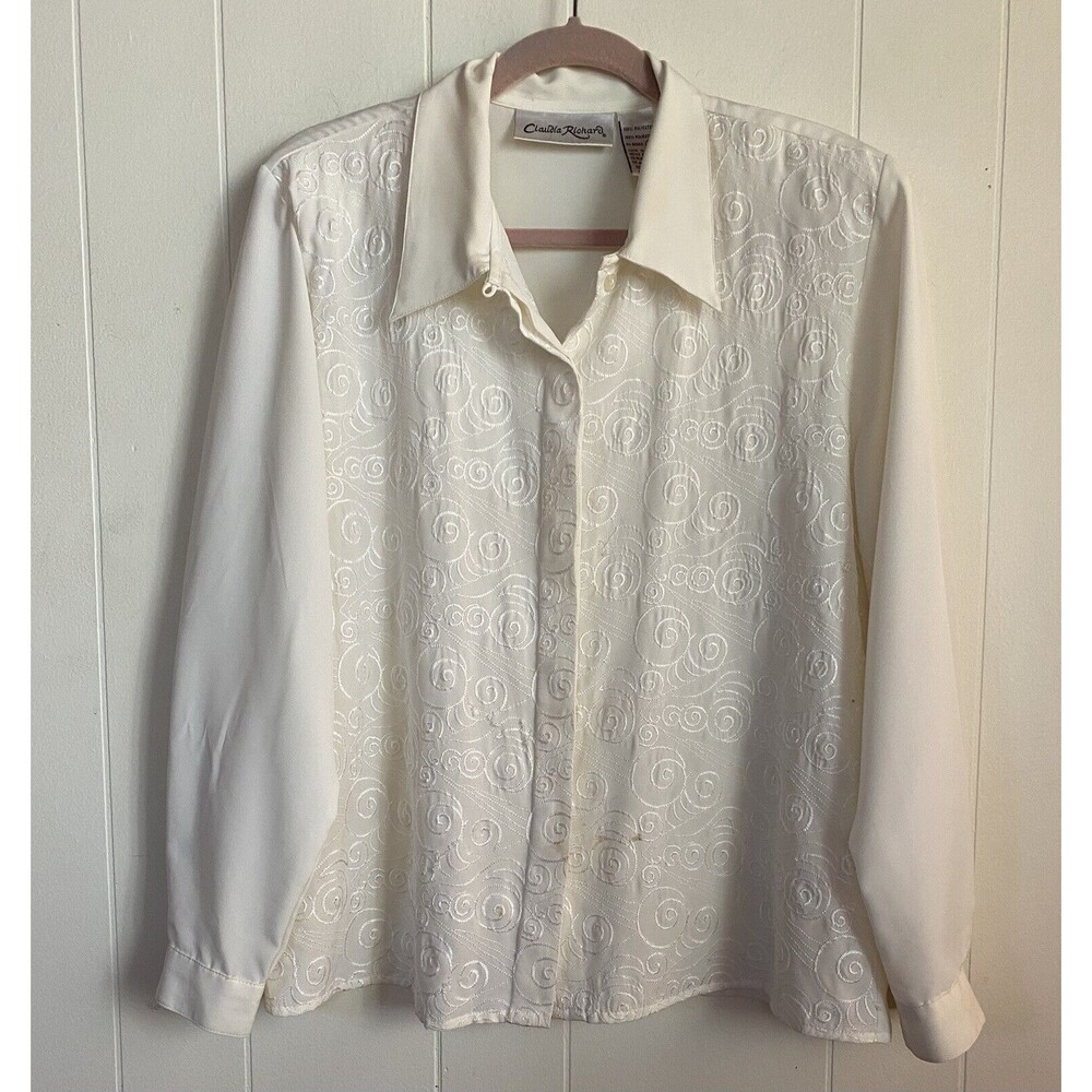 Claudia Richards Blouse Women’s 14 Ivory Embroidered Corpcore Party Vintage